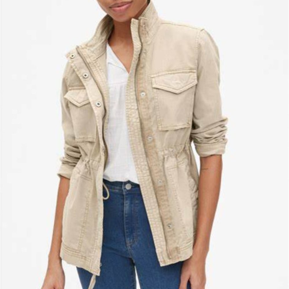 Denver Hayes Y2K Vintage Cotton Military Utility Jacket Medium Light Beige